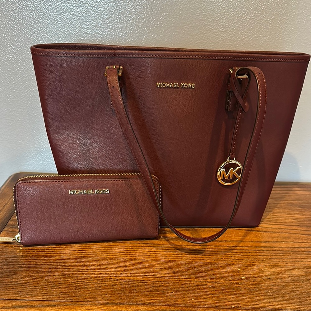 Michael Kors Merlot Leather Tote with Gold Hardware